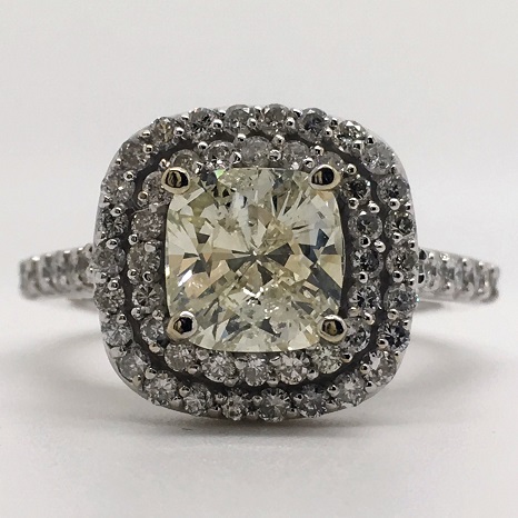 2.65 Carat Cushion-Cut Halo Diamond Engagement Ring in 14k White Gold